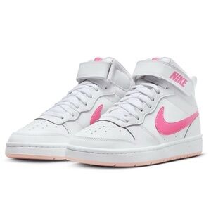 Kids Nike AF1 High-Top Sneakers in White and Pink Size 4Y